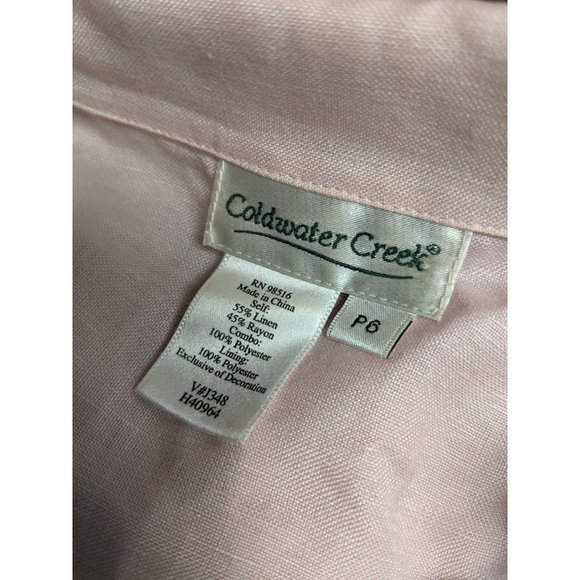 Coldwater Creek Size 6P Sleeveless Dress Suit Jscket Pink Lined Linen Embroidere - Picture 6 of 8